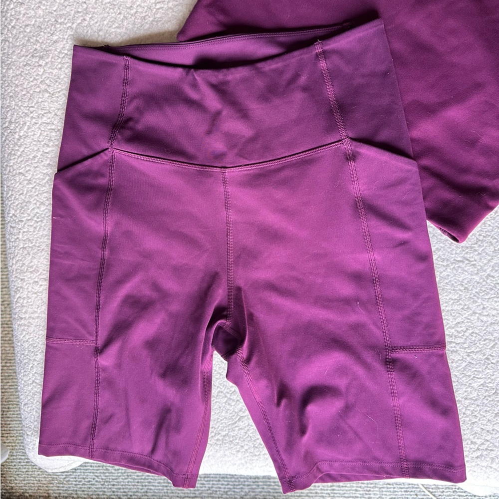 Girlfriend Collective Plum High Rise Pocket Bike Shorts